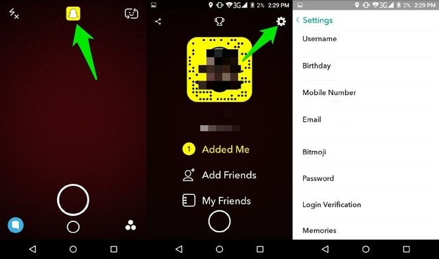 Configurações de conta do Snapchat