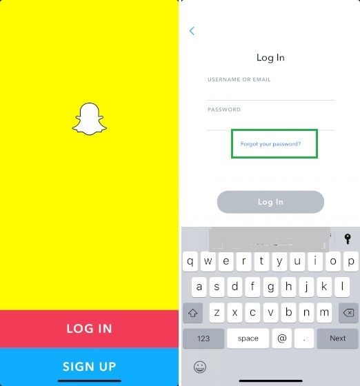 Snapchat Mot de passe oublié