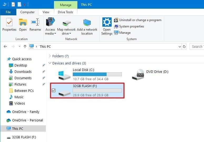 USB Flash Drive on Windows Explorer