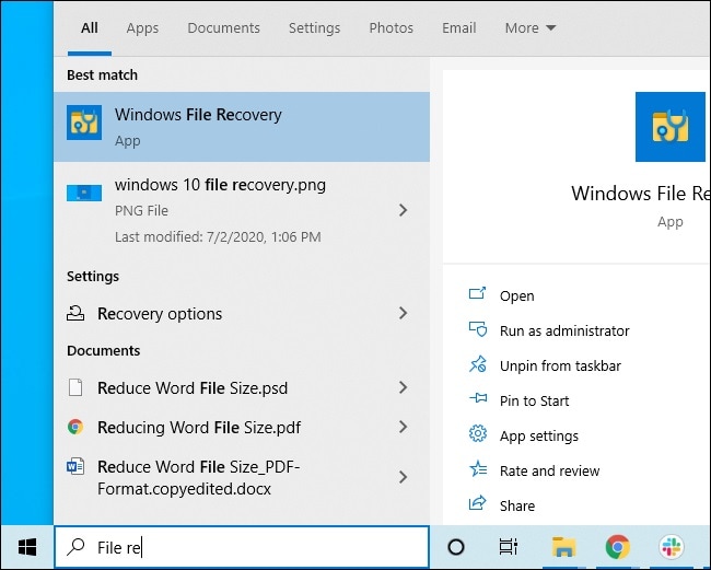récupération de fichiers sous Windows