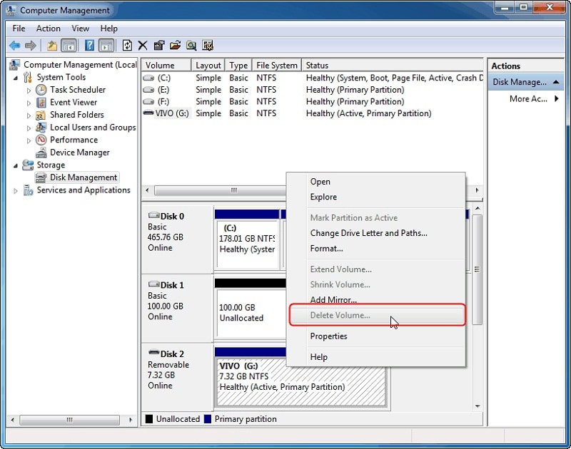 fix unallocated space on usb with disk management