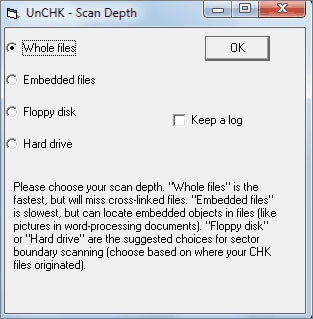 chk file recovery using unchk