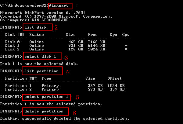 unpartition a hard drive diskpart