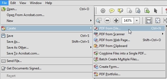 select pdf from file option from create option