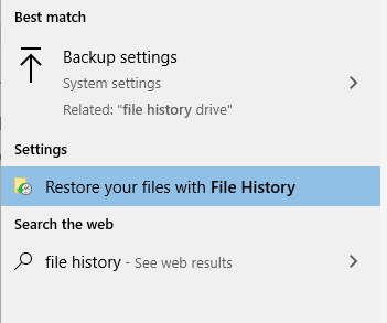 Restore your files with file history 