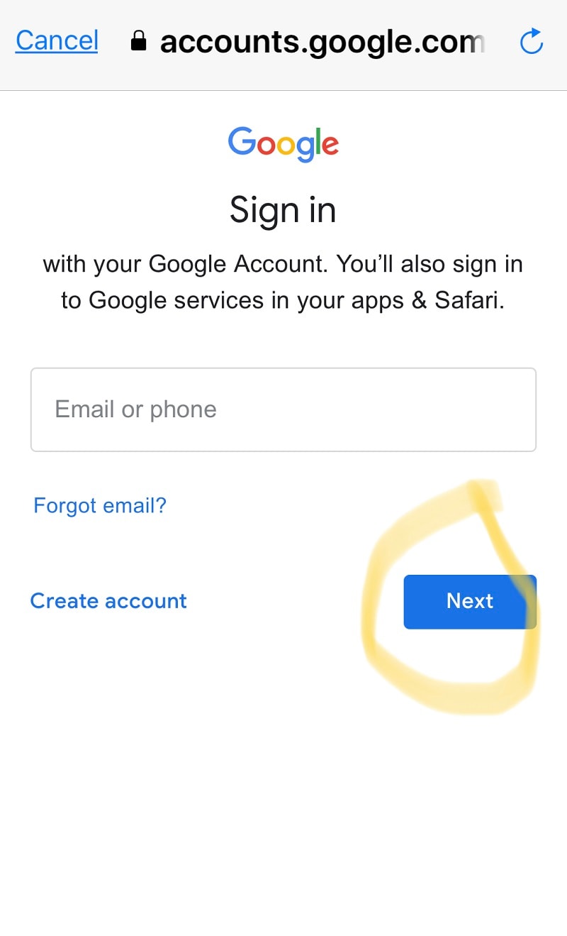 Faça login na conta do Google
