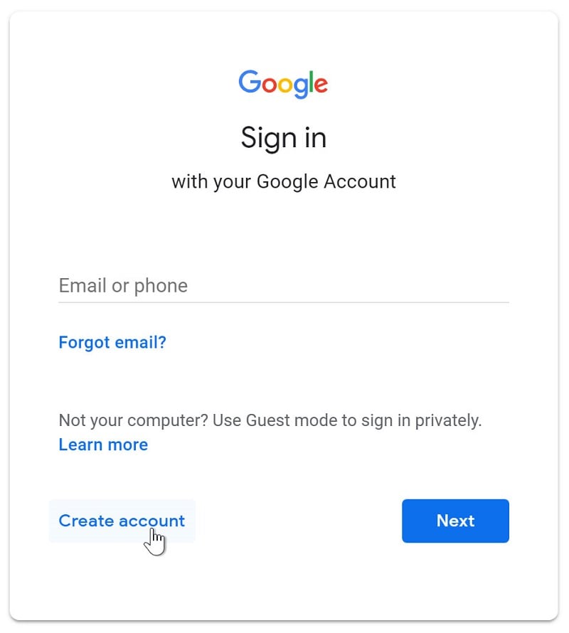 Sign in to previous Google account