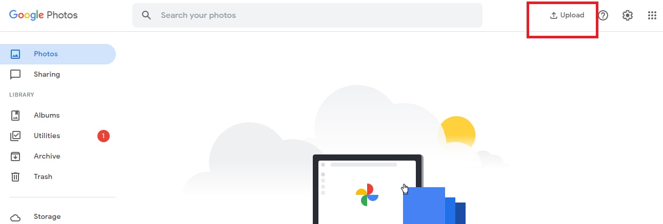 Upload photos in new Google account