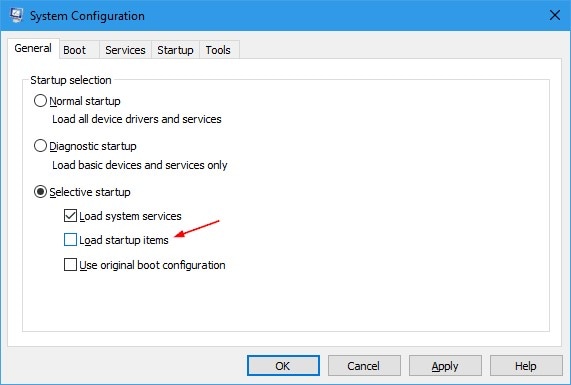 enable the load startup items option
