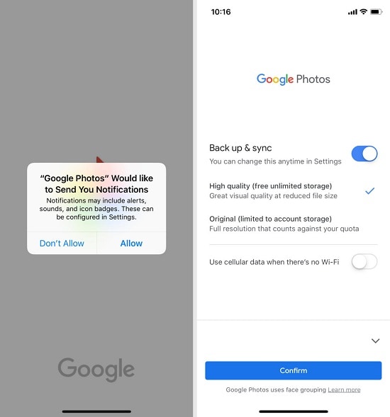 Enable Google Photos Backup on iPhone