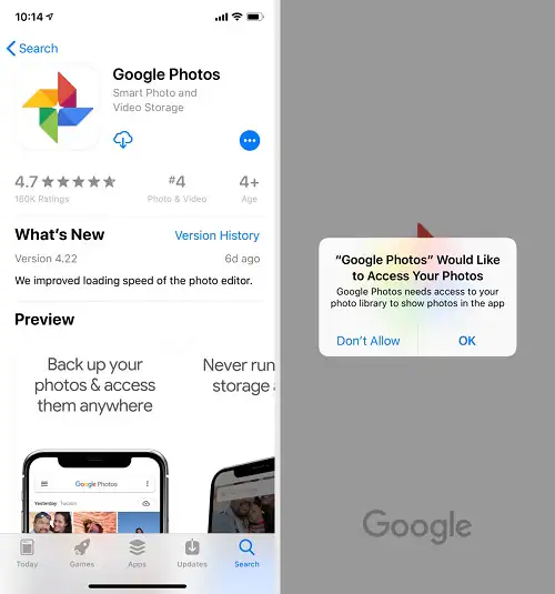 Téléchargement de Google Photos sur l'iPhone