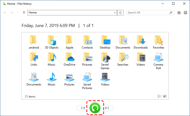  recover deleted files on Windows 10 from recycle bin with File History Backup feature