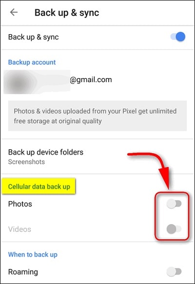 Aktivieren der Google Fotos-Sicherung bei Mobilfunkdaten