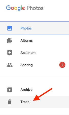 Google Photos Trash Folder