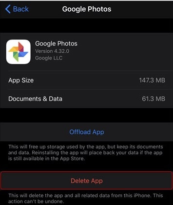 Supprimer Google Photos iPhone