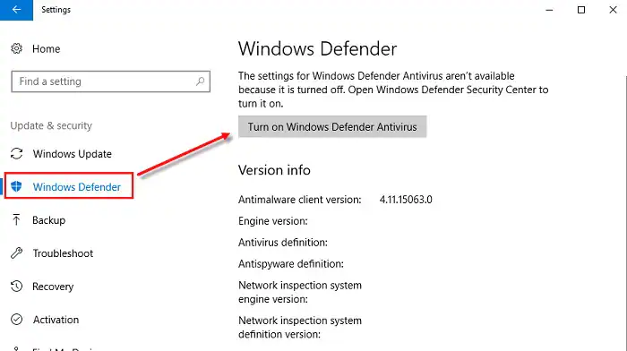 Désactiver Windows Defender