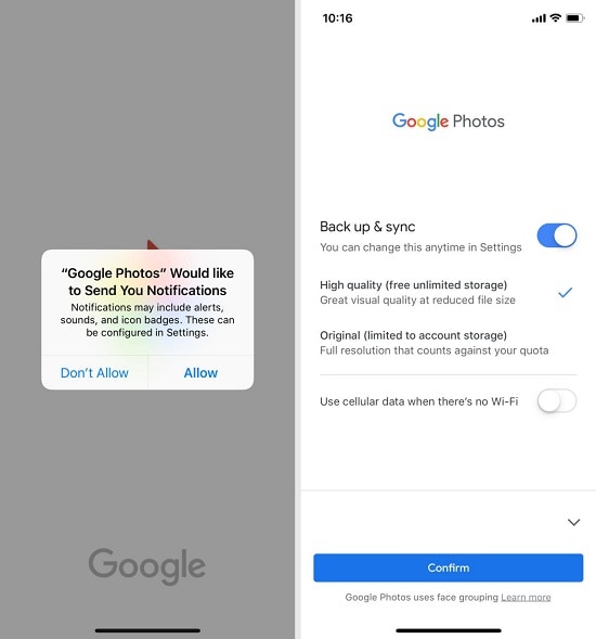 Habilitar la sincronización en el iPhone de Google Fotos