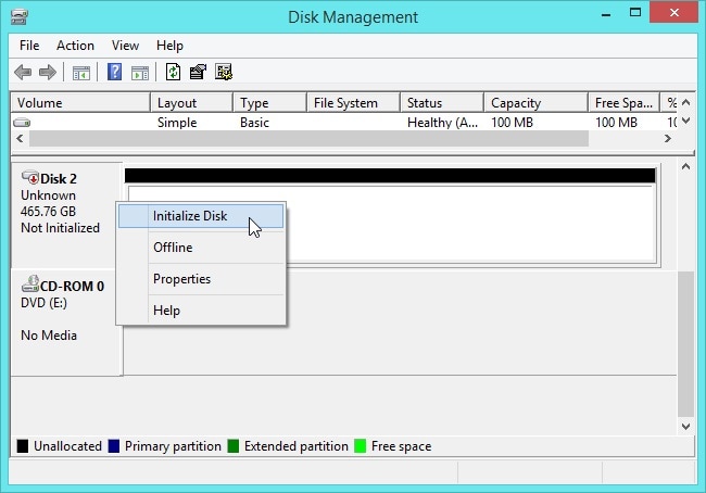 Inisialisasi Disk di Disk Management