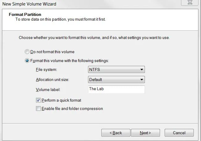 Gestion des Disques Formatage NTFS