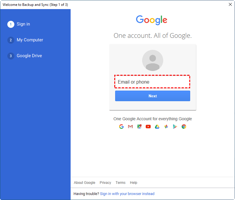 Faça login na conta do Google