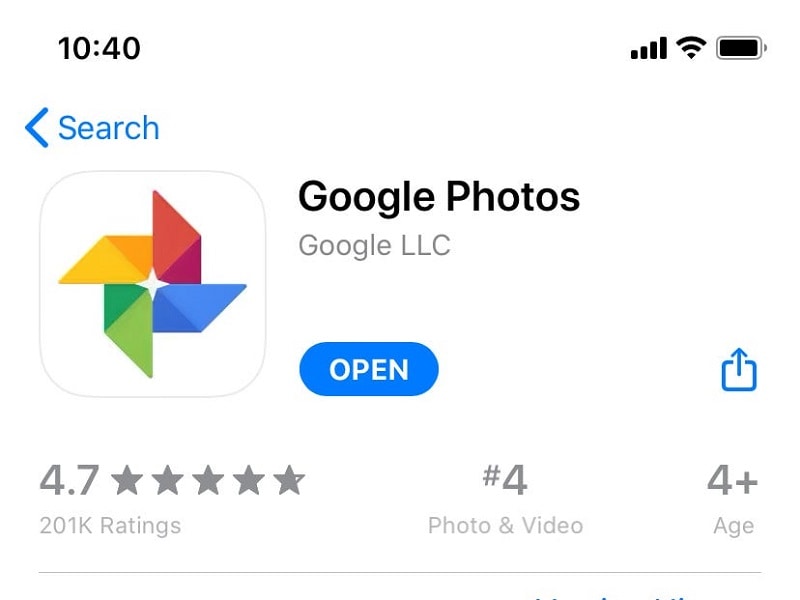 Abrir la aplicación de fotos de Google en el teléfono