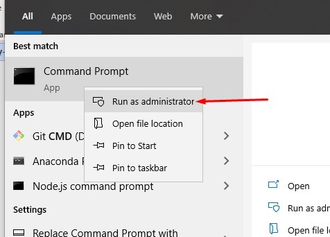 using widnows search box to run cmd as administrator