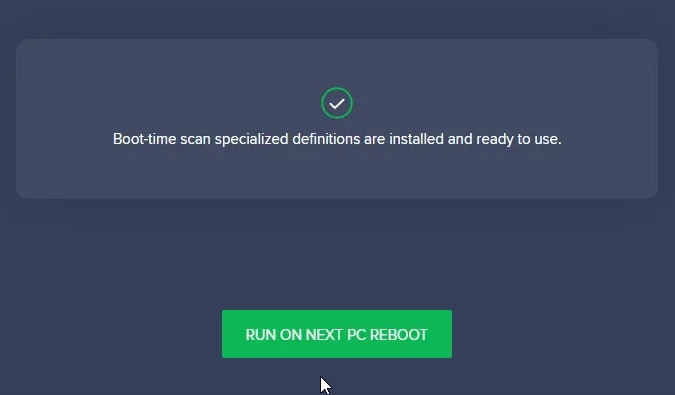 avast reboot now screen to remove virus