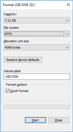 formatting the usb drive