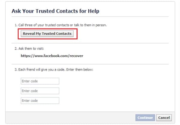 Revele amigos de confiança no Facebook