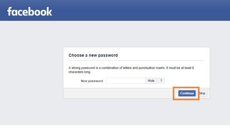 facebook forgot password - Create new password on Facebook