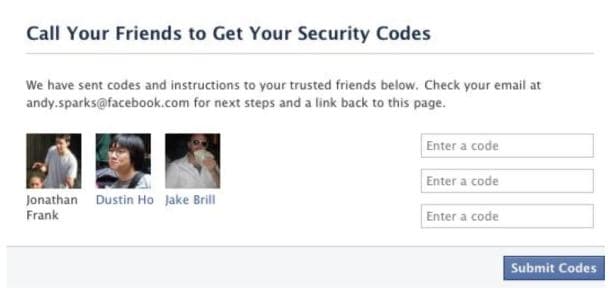 Получить код безопасности на электронную почту друзей на Facebook