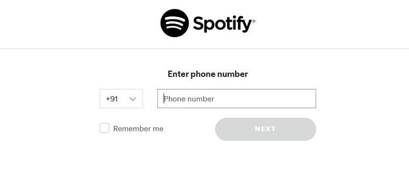 Masuk ke Spotify melalui nomor telepon