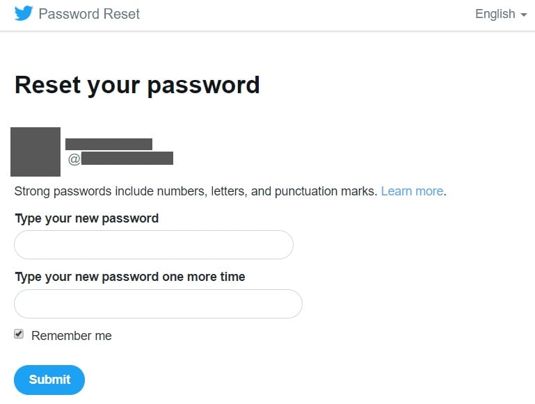 Reimpostare la password di Twitter
