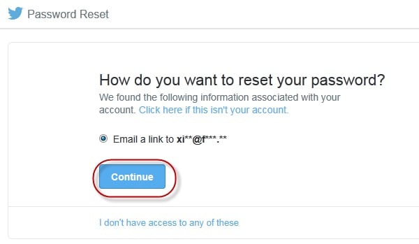 Enter email to reset Twitter password