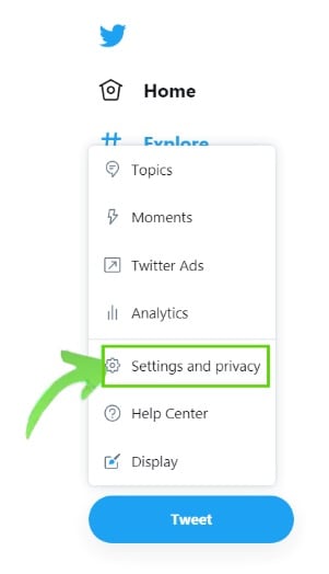 Go to settings and privacy on Twitter