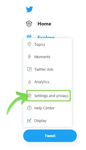 Go to settings and privacy on Twitter