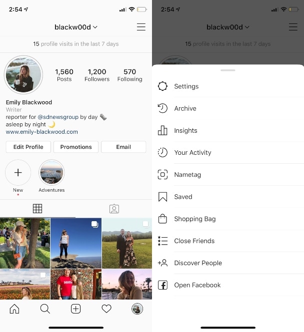 abrir perfil de Instagram en el teléfono