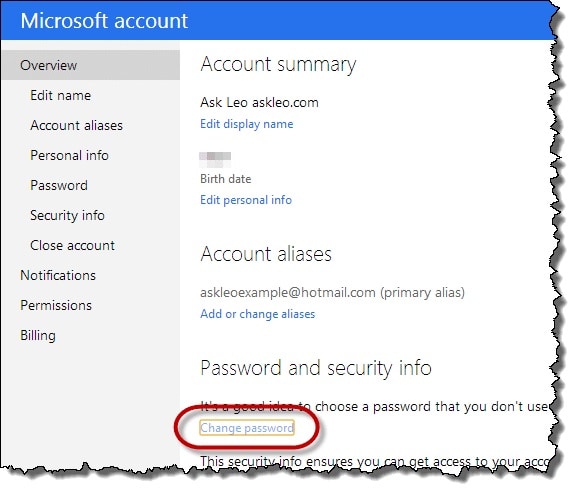 Cambiare la password di MSN