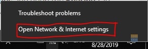 Open network and internet settings