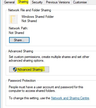 Sharing folders with advance settings