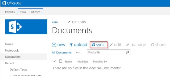 Seleccionar archivo para sincronizar en SharePoint