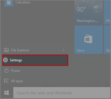 opening settings from windows