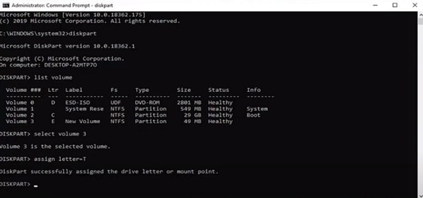 write the commands to change drive letter