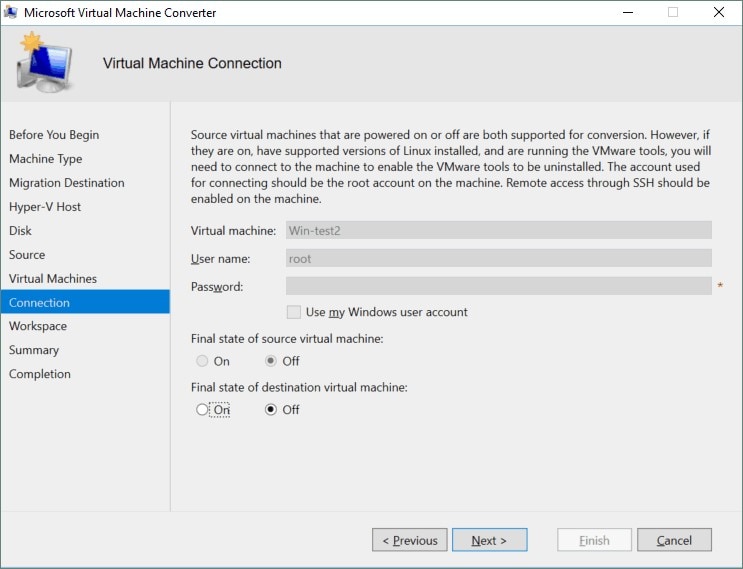 
determine the final state of virtual machines