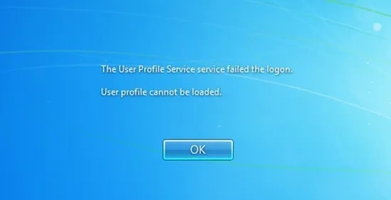  
pesan kesalahan profil pengguna rusak