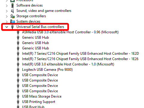 usb controllers device manager