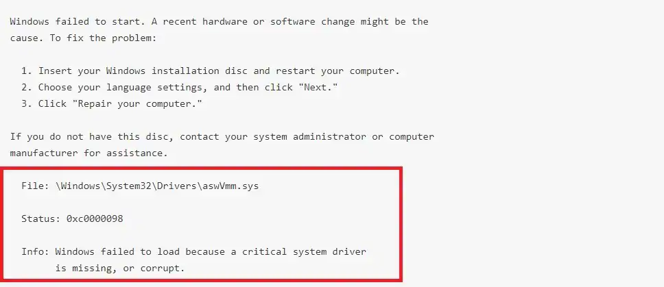 
error debido al controlador de dispositivo