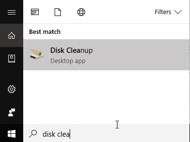 search  and open windows disk cleanup app