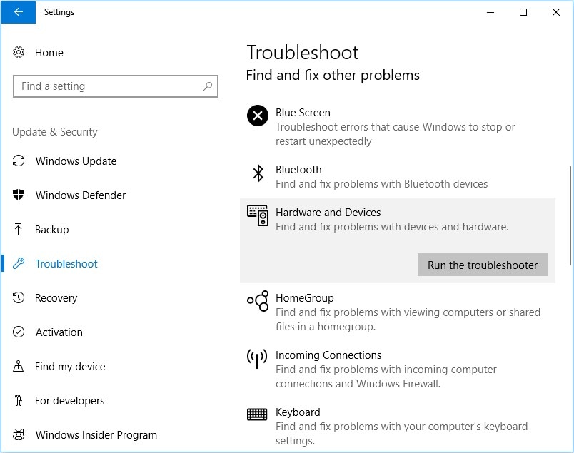 run the  troubleshooter for hardware and devices