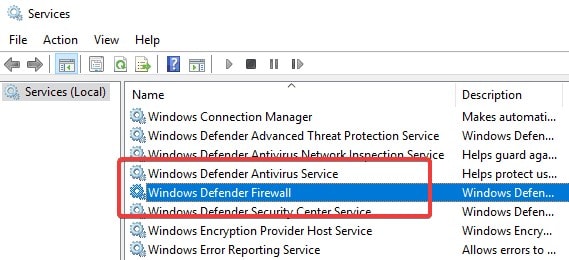 Comprueba y abre la configuración del firewall y del antivirus de windows defender